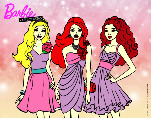 Dibujo Barbie y sus amigas vestidas de fiesta pintado por valeriapaz
