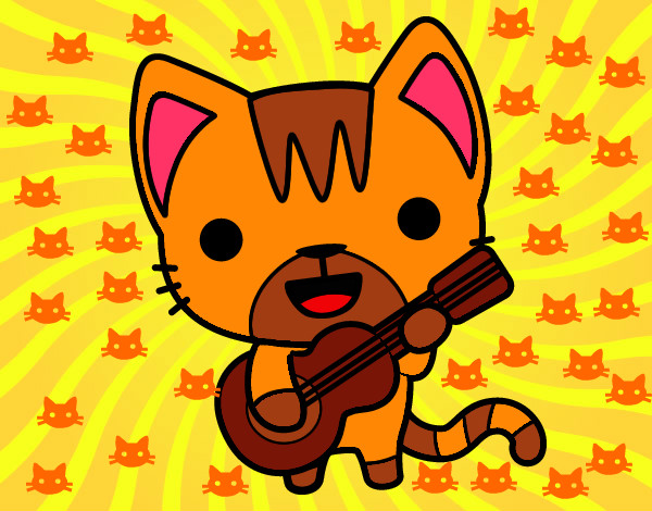 Dibujo Gato guitarrista pintado por amorosa10