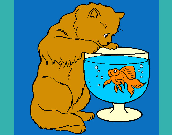 Dibujo Gato mirando al pez pintado por espinosa