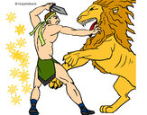 Dibujo Gladiador contra león pintado por noelber