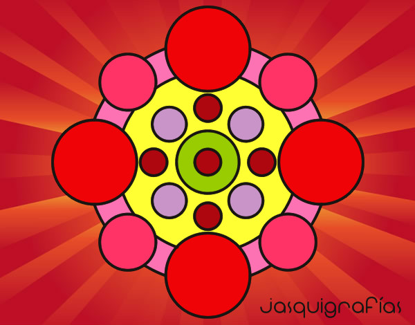 Dibujo Mandala con redondas pintado por intensidad