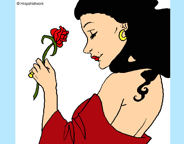 Dibujo Princesa con una rosa pintado por Elena2000
