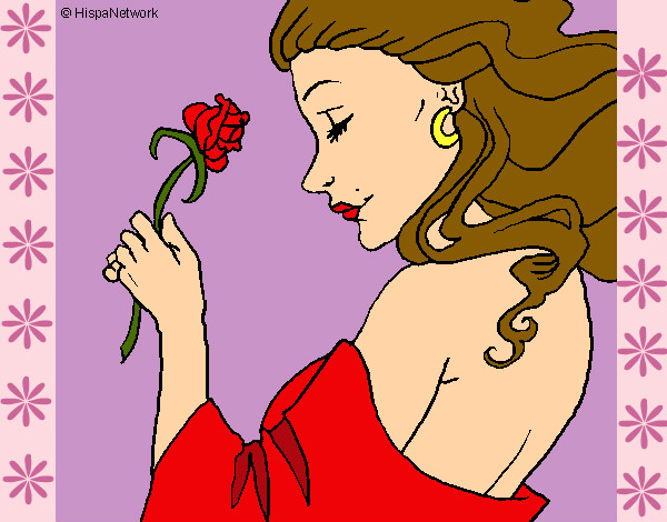 Dibujo Princesa con una rosa pintado por sirena