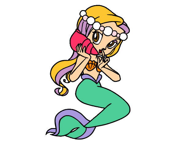 Dibujo Sirena con una caracola pintado por BarbiiSwag