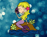 Dibujo Sirena sentada en una roca con una caracola pintado por JhoaYY