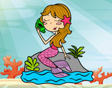Dibujo Sirena sentada en una roca con una caracola pintado por rosalauri