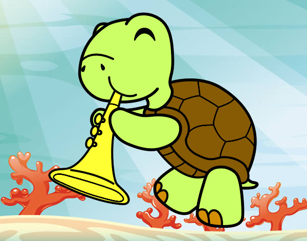 Dibujo Tortuga con trompeta pintado por Lois