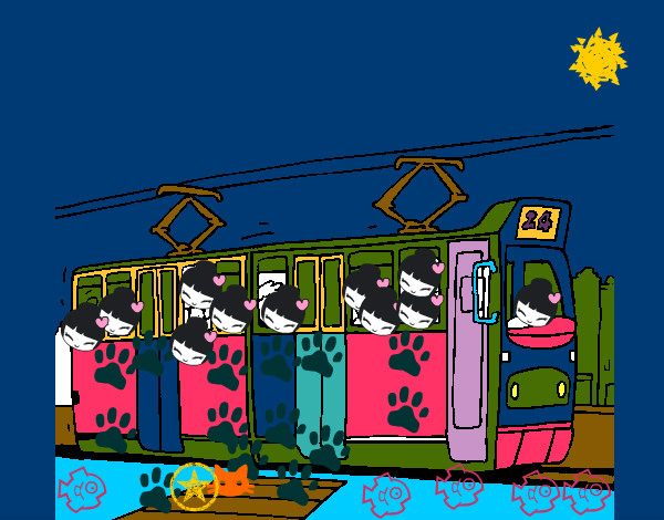 Dibujo Tranvía con pasajeros pintado por olgam