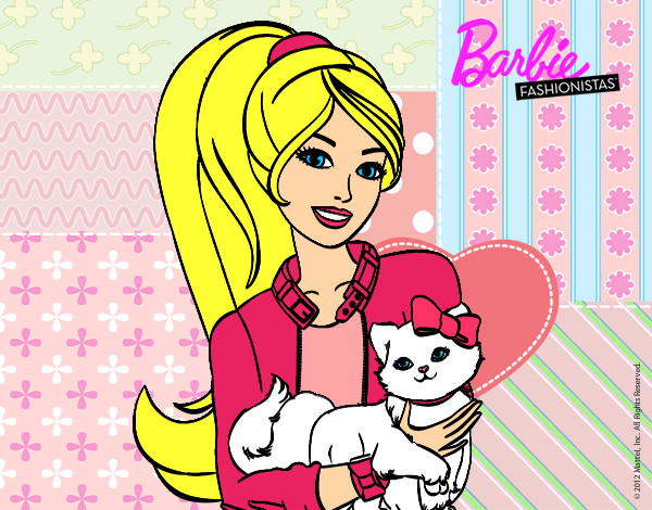 Dibujo Barbie con su linda gatita pintado por lara_vilu