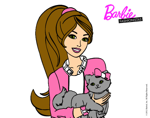 Dibujo Barbie con su linda gatita pintado por lidiusky12