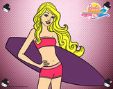 Dibujo Barbie con tabla de surf pintado por JhoaYY