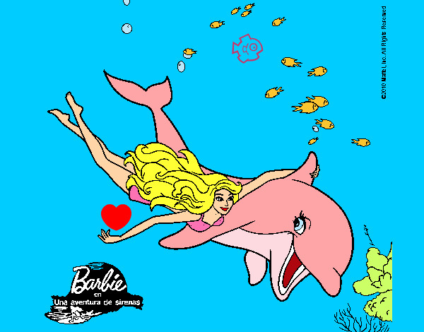 Dibujo Barbie y delfín pintado por fativalen