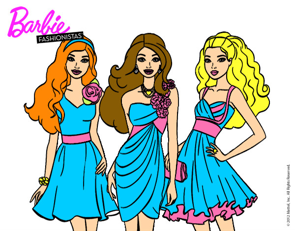 Dibujo Barbie y sus amigas vestidas de fiesta pintado por lidiusky12