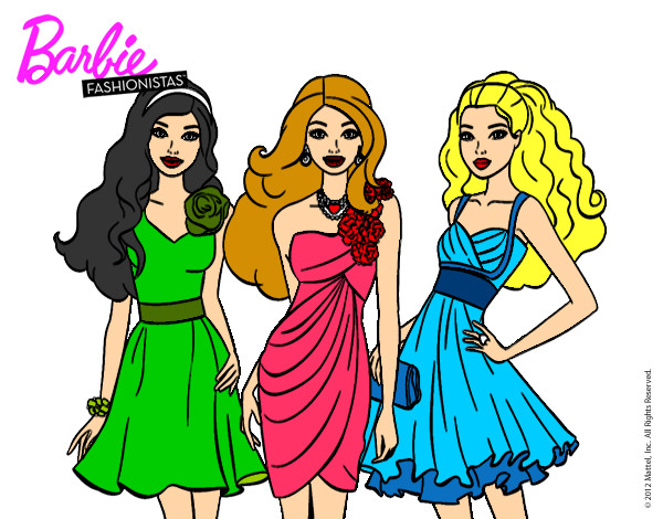 Dibujo Barbie y sus amigas vestidas de fiesta pintado por lory