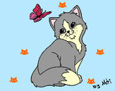 Dibujo Gatito y mariposa pintado por adpe2000