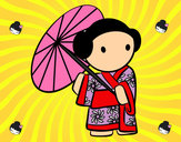 Dibujo Geisha con sombrilla pintado por 809vale
