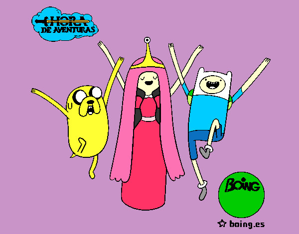 Dibujo Jake, Princesa Chicle y Finn pintado por Santty