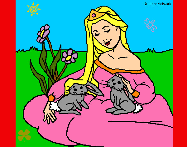 Princesa junto  2 lindos conejos 