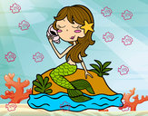 Dibujo Sirena sentada en una roca con una caracola pintado por lara_vilu