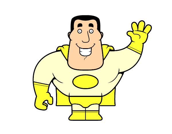 superheroe saludando amarillo
