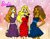 Dibujo Barbie y sus amigas vestidas de fiesta pintado por Ayako