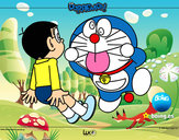 Dibujo Doraemon y Nobita pintado por Laiatiana