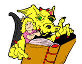 Dibujo Dragón, chica y libro pintado por EviLAl3xXx