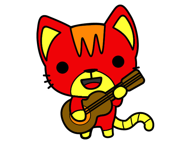 Dibujo Gato guitarrista pintado por sabru