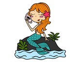 Dibujo Sirena sentada en una roca con una caracola pintado por luzmari