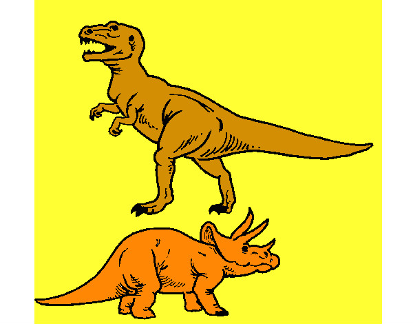 Dibujo Triceratops y tiranosaurios rex pintado por jonima