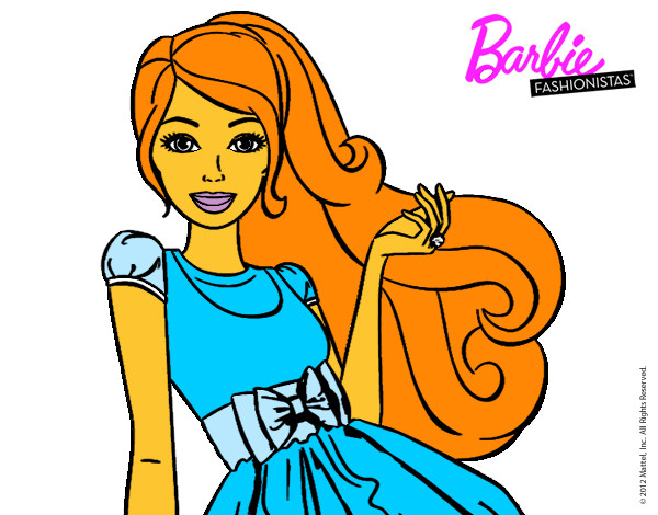 Dibujo Barbie con su vestido con lazo pintado por samantina1