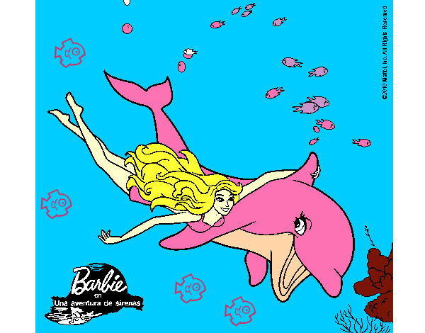 Dibujo Barbie y delfín pintado por fernanda03