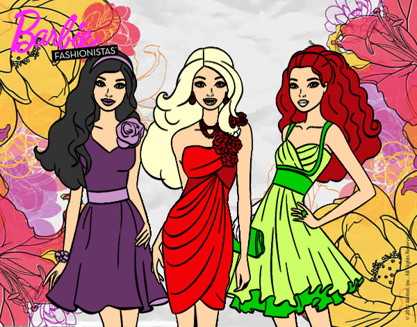 Dibujo Barbie y sus amigas vestidas de fiesta pintado por desi10