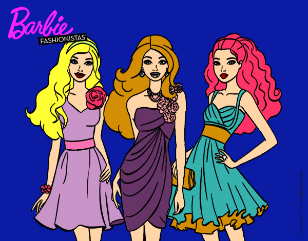 Dibujo Barbie y sus amigas vestidas de fiesta pintado por mariacotri