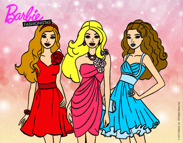 Dibujo Barbie y sus amigas vestidas de fiesta pintado por Mariass