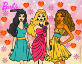 Dibujo Barbie y sus amigas vestidas de fiesta pintado por selena12