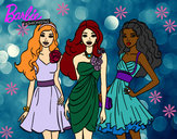 Dibujo Barbie y sus amigas vestidas de fiesta pintado por Vemeerita