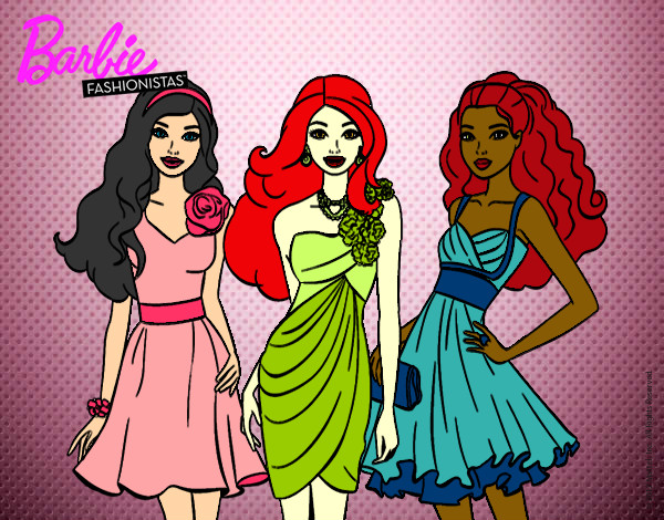 Dibujo Barbie y sus amigas vestidas de fiesta pintado por Veri Veri
