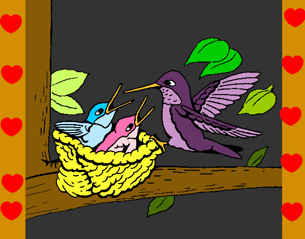 Dibujo Familia colibrí pintado por fativalen
