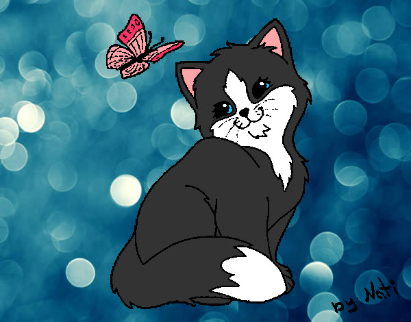 Dibujo Gatito y mariposa pintado por Caramelo89