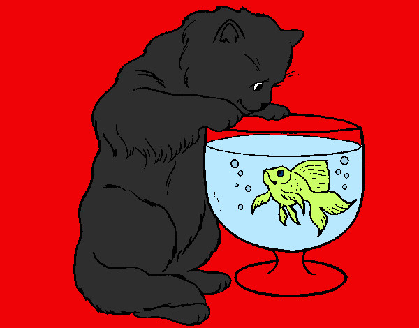 Dibujo Gato mirando al pez pintado por brisgeidy