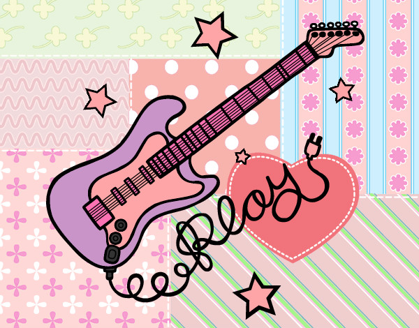 Dibujo Guitarra y estrellas pintado por elalop