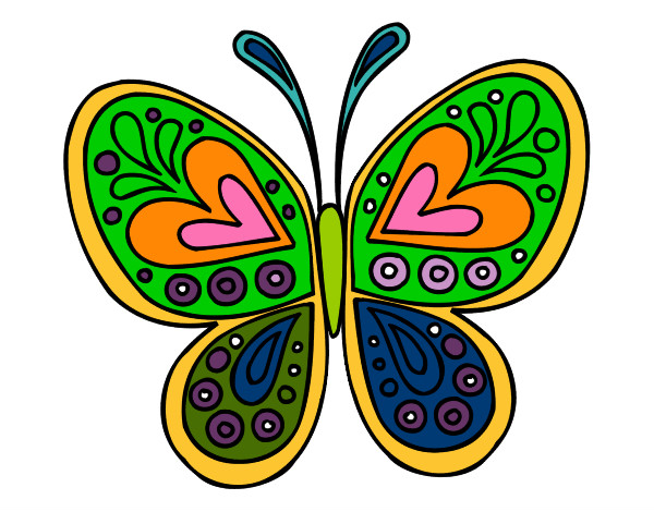 Dibujo Mandala mariposa pintado por abuelos