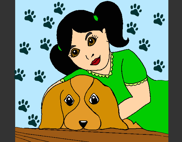 Dibujo Niña abrazando a su perro pintado por dibujo_11