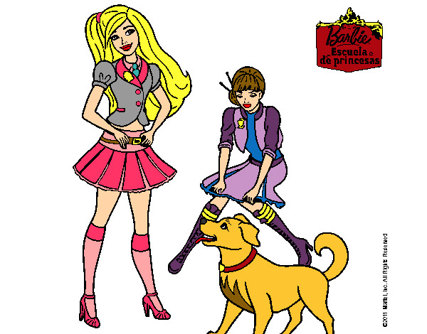 Dibujo Barbie con su perrito y una amiga pintado por eduardo9