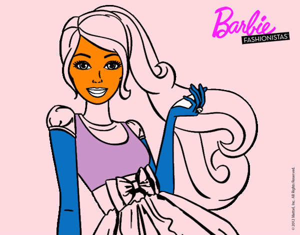 Dibujo Barbie con su vestido con lazo pintado por meghan