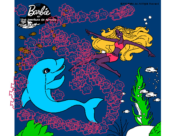 Dibujo Barbie jugando con un delfín pintado por antiadel31