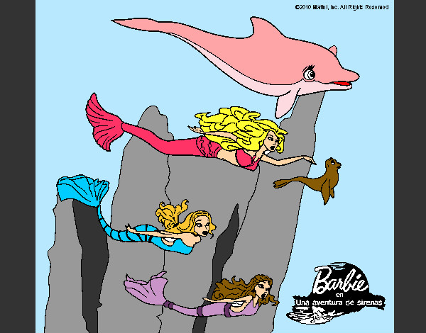 Dibujo Barbie nadando con sirenas pintado por eduardo9
