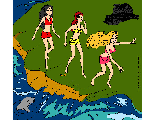 Dibujo Barbie y sus amigas en la playa pintado por Veri Veri