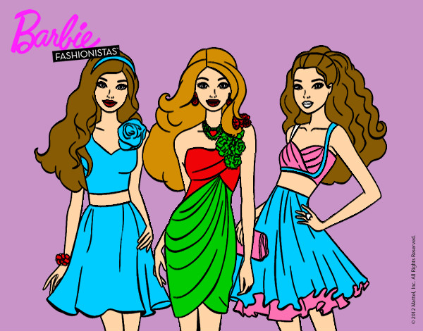 Dibujo Barbie y sus amigas vestidas de fiesta pintado por marta13579